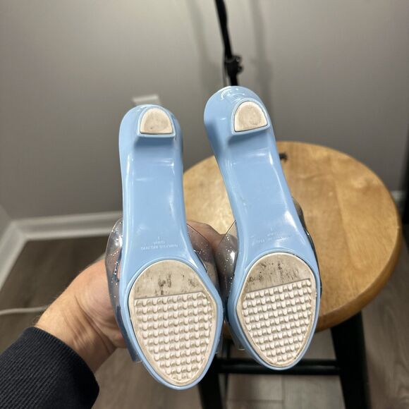 Vintage Barbie Clear Glitter Dress Up Shoes Play Heels Blue 1996 Youth Size - Picture 3 of 5